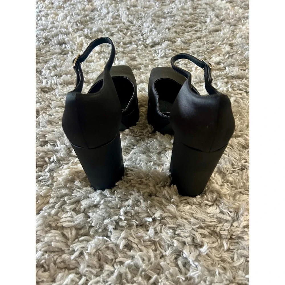 Jeffrey Campbell Ovr-N-Out Satin Platform Heels in Black sz 38 (US 7.5)